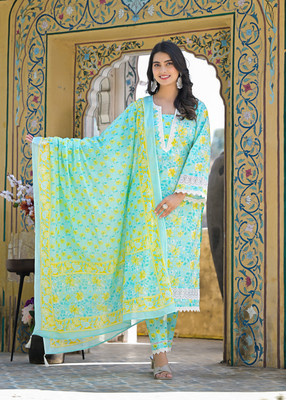 PINK GALAXY Printed Kurta, Trouser/Pant & Dupatta Set