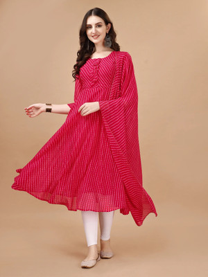 HouseOfCommon Women Printed Anarkali Kurta(Pink)