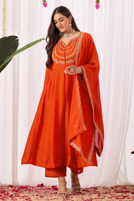 f cloth Embroidered Kurta, Trouser/Pant & Dupatta Set