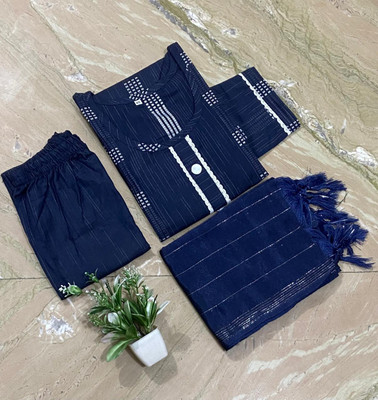 alliance collection Striped, Woven, Self Design, Solid Kurta, Trouser/Pant & Dupatta Set