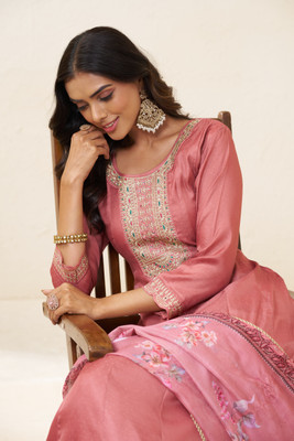 House of Pataudi Embroidered Kurta, Trouser/Pant & Dupatta Set