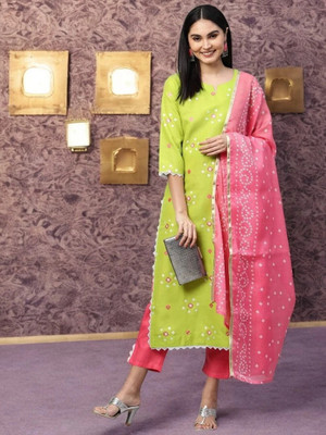 ORRIYA Polka Print Kurta, Trouser/Pant & Dupatta Set