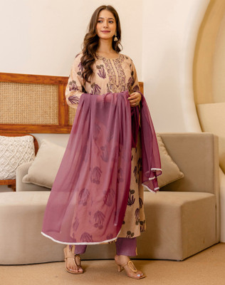 Tasrika Printed Anarkali Kurta, Bottom & Dupatta Set