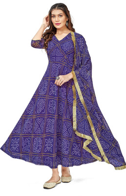 Aether Women Geometric Print Anarkali Kurta(Multicolor)