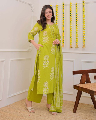 Navtaari Navtaari Floral Print Kurta, Trouser/Pant & Dupatta Set