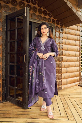 ShreeHariRam Enterprise Embroidered Kurta, Palazzo & Dupatta Set