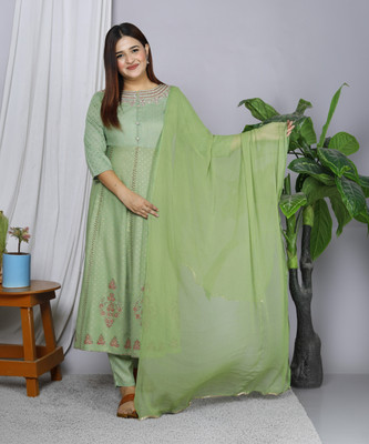 Patni Ethnic Embroidered Kurta, Palazzo & Dupatta Set