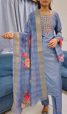 D Fahhion Hub Embroidered Kurta, Trouser/Pant & Dupatta Set