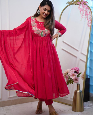 Bhande Balaji Textile Self Design Anarkali Kurta, Bottom & Dupatta Set