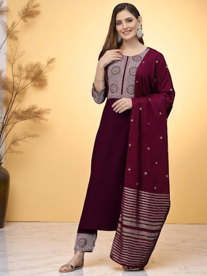ORRIYA Embroidered Kurta, Trouser/Pant & Dupatta Set