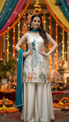 HANUMANT FASHION Embroidered Kurta, Palazzo & Dupatta Set
