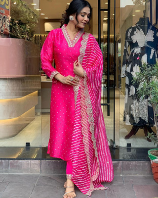 BOUGHT FIRST Embroidered Kurta, Trouser/Pant & Dupatta Set