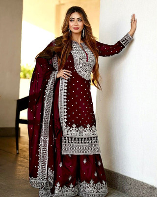 CHAMUNDAART Women Ethnic Top Sharara Dupatta Set