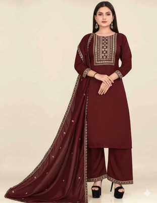 Femisha Creation Embroidered Kurta, Palazzo & Dupatta Set