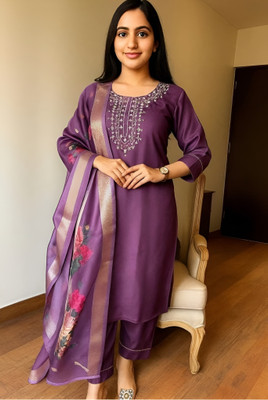 Nikhat Fab Solid Kurta, Trouser/Pant & Dupatta Set