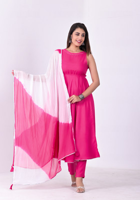 KASHISHIYA Solid Anarkali Kurta, Bottom & Dupatta Set