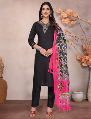 MYTIC Women Embroidered, Printed Straight Kurta(Purple, Black)