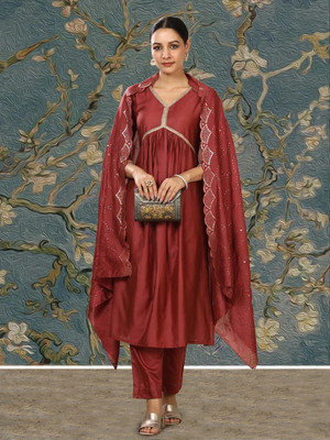 AVANSHEE Self Design, Solid Kurta, Trouser/Pant & Dupatta Set