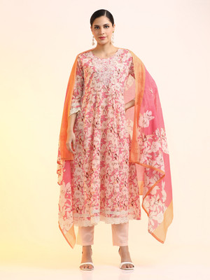 Jaipur Kurti Floral Print Kurta, Trouser/Pant & Dupatta Set