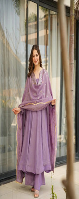 MOONVOGUE Self Design Anarkali Kurta, Bottom & Dupatta Set