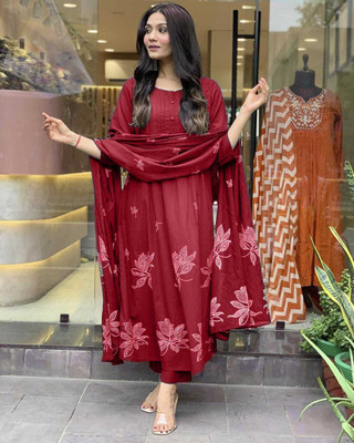 Sandeep Enterprises Floral Print Kurta, Palazzo & Dupatta Set