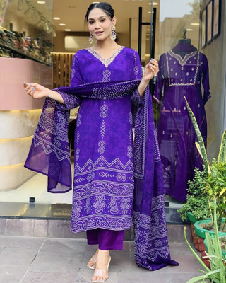 J4 Fab Printed, Embroidered Kurta, Trouser/Pant & Dupatta Set