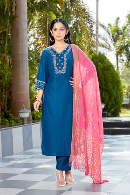 DWAPAR Embroidered Kurta, Trouser/Pant & Dupatta Set