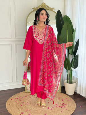 Vaidehi Fashion Embroidered Kurta, Trouser/Pant & Dupatta Set