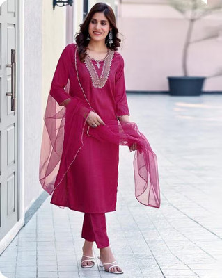 PRINSH STOREE Embroidered Kurta, Salwar & Dupatta Set