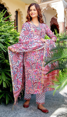 Tasrika Printed Anarkali Kurta, Bottom & Dupatta Set