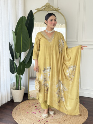 Vividvibe Embroidered, Self Design, Embellished Kurta, Trouser/Pant & Dupatta Set