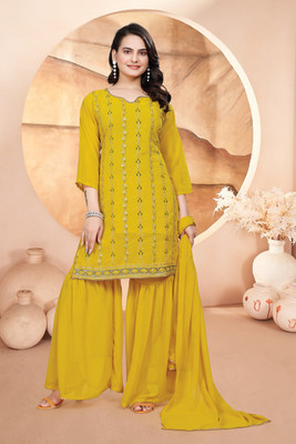 prexacreation Embroidered Kurta, Palazzo & Dupatta Set