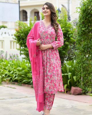 Bhande Balaji Textile Embroidered Anarkali Kurta, Bottom & Dupatta Set