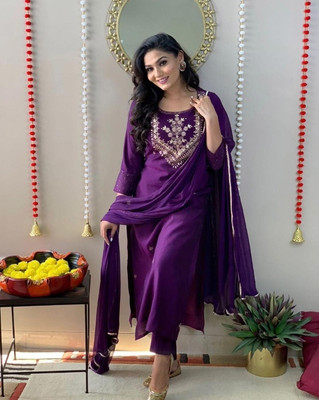 Shree Chamunda Fab Embroidered Kurta, Trouser/Pant & Dupatta Set
