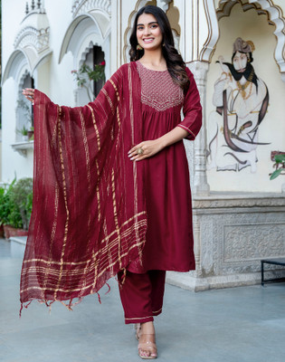Skylee Embellished, Embroidered, Self Design Anarkali Kurta, Bottom & Dupatta Set