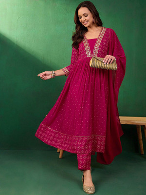 Sangria Embroidered Anarkali Kurta, Bottom & Dupatta Set