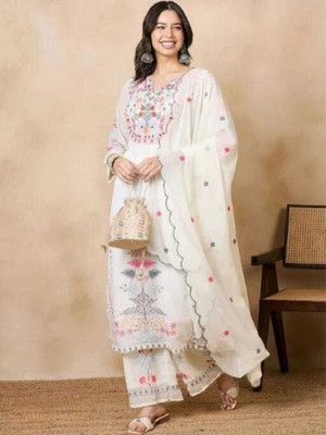 HOUSE OF COMMON Embroidered Anarkali Kurta, Bottom & Dupatta Set