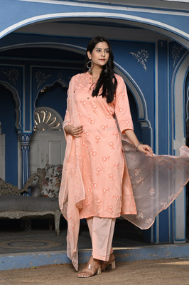 saadgee Embroidered Kurta, Palazzo & Dupatta Set