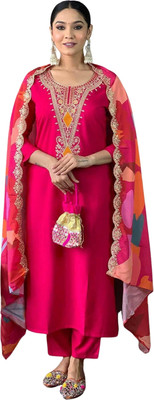 MOONVOGUE Self Design Anarkali Kurta, Bottom & Dupatta Set