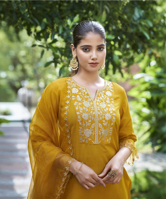 Skylee Embellished, Embroidered, Self Design Kurta, Trouser/Pant & Dupatta Set
