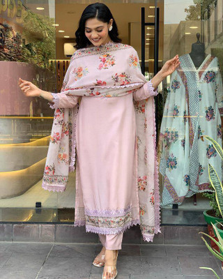 CLOTHCLICK Embroidered Kurta, Churidar & Dupatta Set