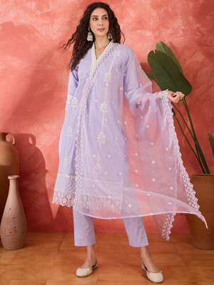 Sangria Embroidered Kurta, Trouser/Pant & Dupatta Set
