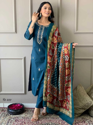 Talavadi Embroidered Kurta, Churidar & Dupatta Set