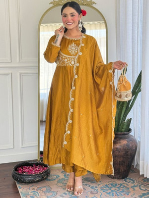 Kunj Creation Embroidered Anarkali Kurta, Bottom & Dupatta Set