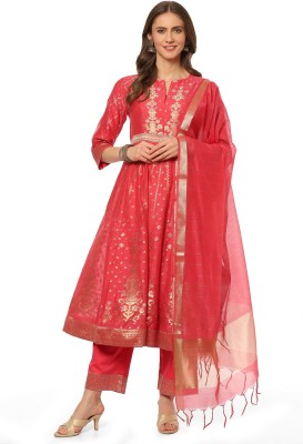 BIBA Woven, Embellished Kurta, Palazzo & Dupatta Set