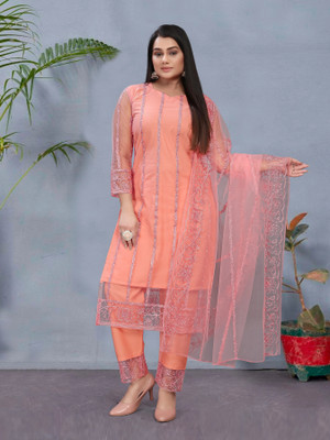 HOC's Embroidered Kurta, Palazzo & Dupatta Set
