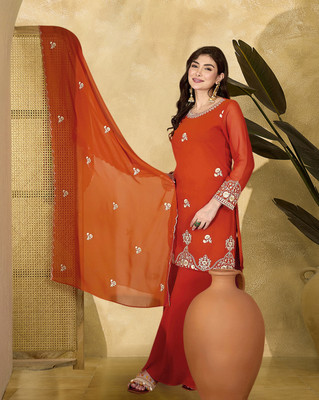 Kvsfab Embroidered Kurta, Palazzo & Dupatta Set