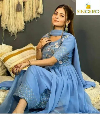 SINCERO Embroidered Kurta, Palazzo & Dupatta Set