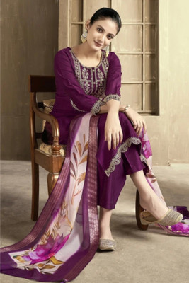 Krishna Art Embroidered Kurta, Salwar & Dupatta Set