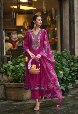 WAZIX Clothing Embroidered Kurta, Trouser/Pant & Dupatta Set